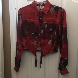 FINAL MARKDOWN Roughrider tie front western top (M).